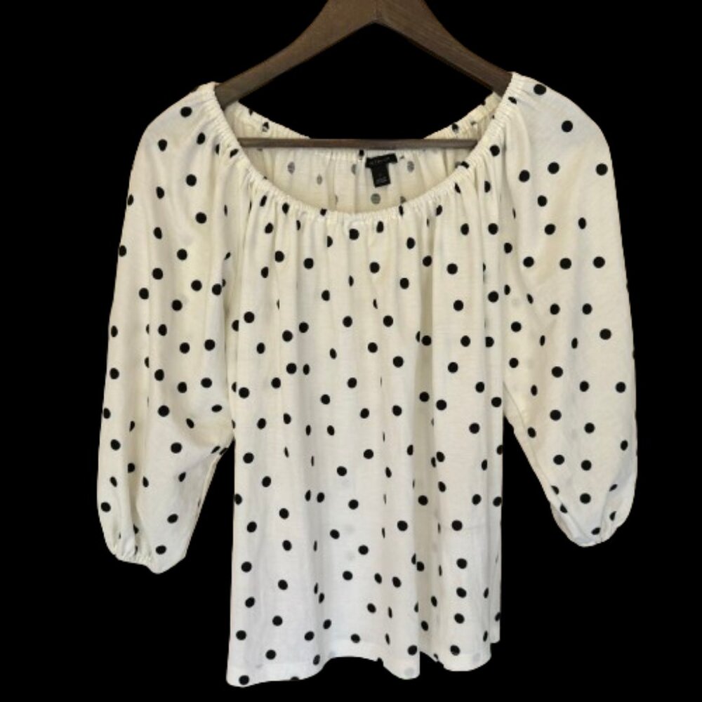 Ann Taylor Drop Shoulder White Blouse 7/8 length Sleeves Size S